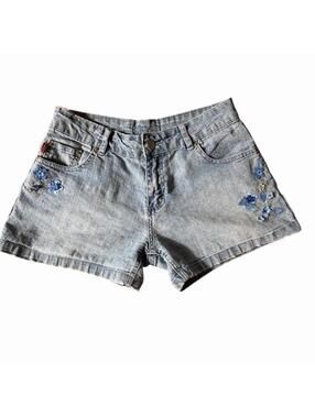 Vintage Bongo Denim Shorts Girls Size 14 Blue Floral Embroidered Y2K Cut-Off
